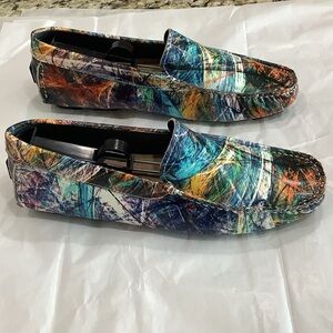 Robert Graham Men's Leather Multicolored Abstract Print Driving Loafers
